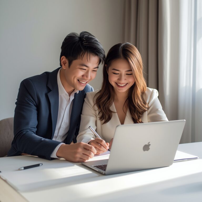 Lucid_Origin_Asian_couple_signing_an_online_marriage_certifica_0