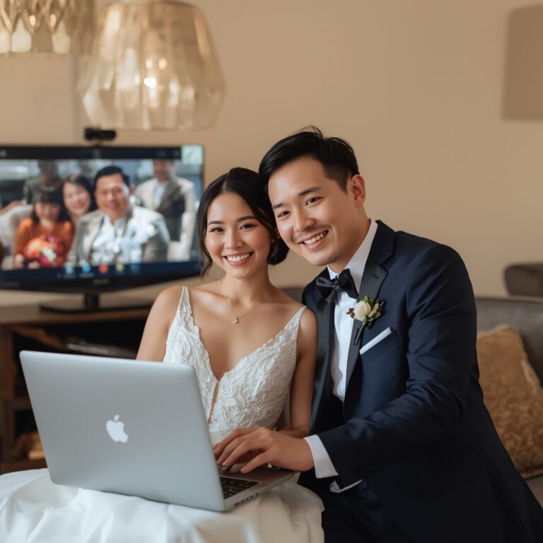 Lucid_Origin_Smiling_Asian_couple_dressed_in_semiformal_weddin_2